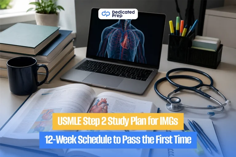 Medical student following a 12-week USMLE Step 2 CK study plan with UWorld, NBME practice exams, and study schedule for IMGs